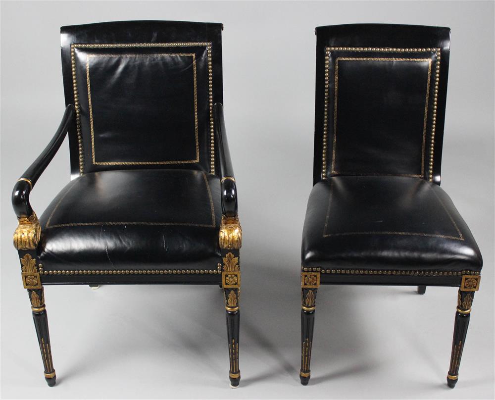 Appraisal: TWO SIMILAR FRENCH EMPIRE STYLE BLACK LACQUER GILT AND LEATHER