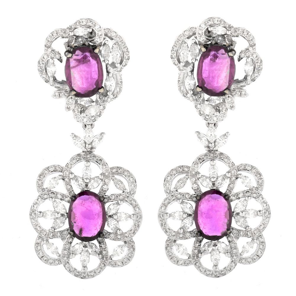 Appraisal: Diamond Rubelite and K Gold Earrings Carat Marquise and Round