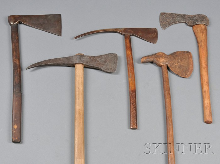 Appraisal: Five Tomahawks four with iron heads and wood handles one