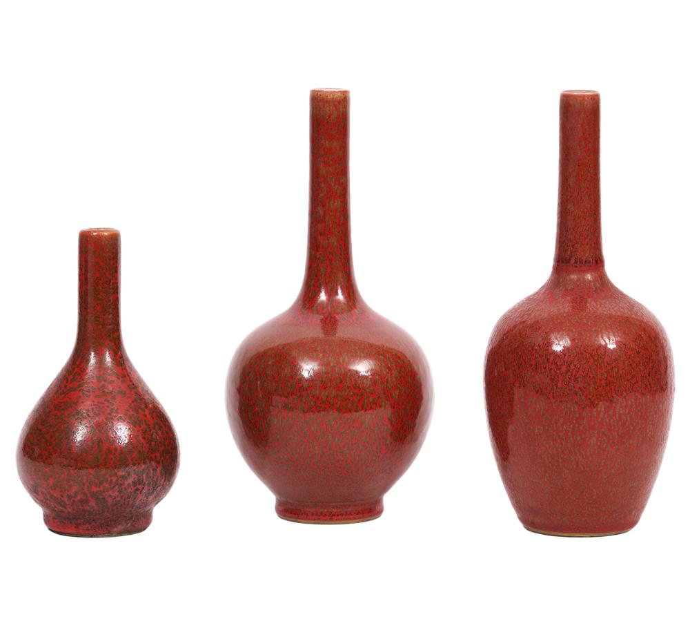 Appraisal: CHINESE PEACHBLOOM GLAZED CERAMIC VASES Chinese peachbloom glazed ceramic bottle