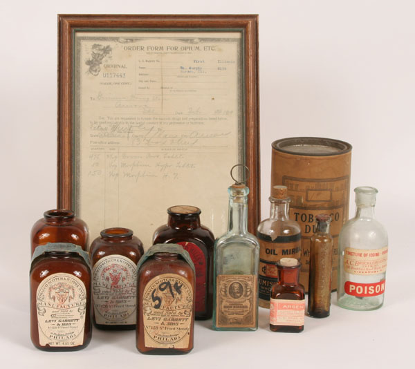 Appraisal: Tobacco arsenic bottle empty one opium medicine bottle a snuff