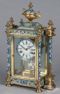 Appraisal: Chinese brass and cloisonn mantel clock '' h Chinese brass