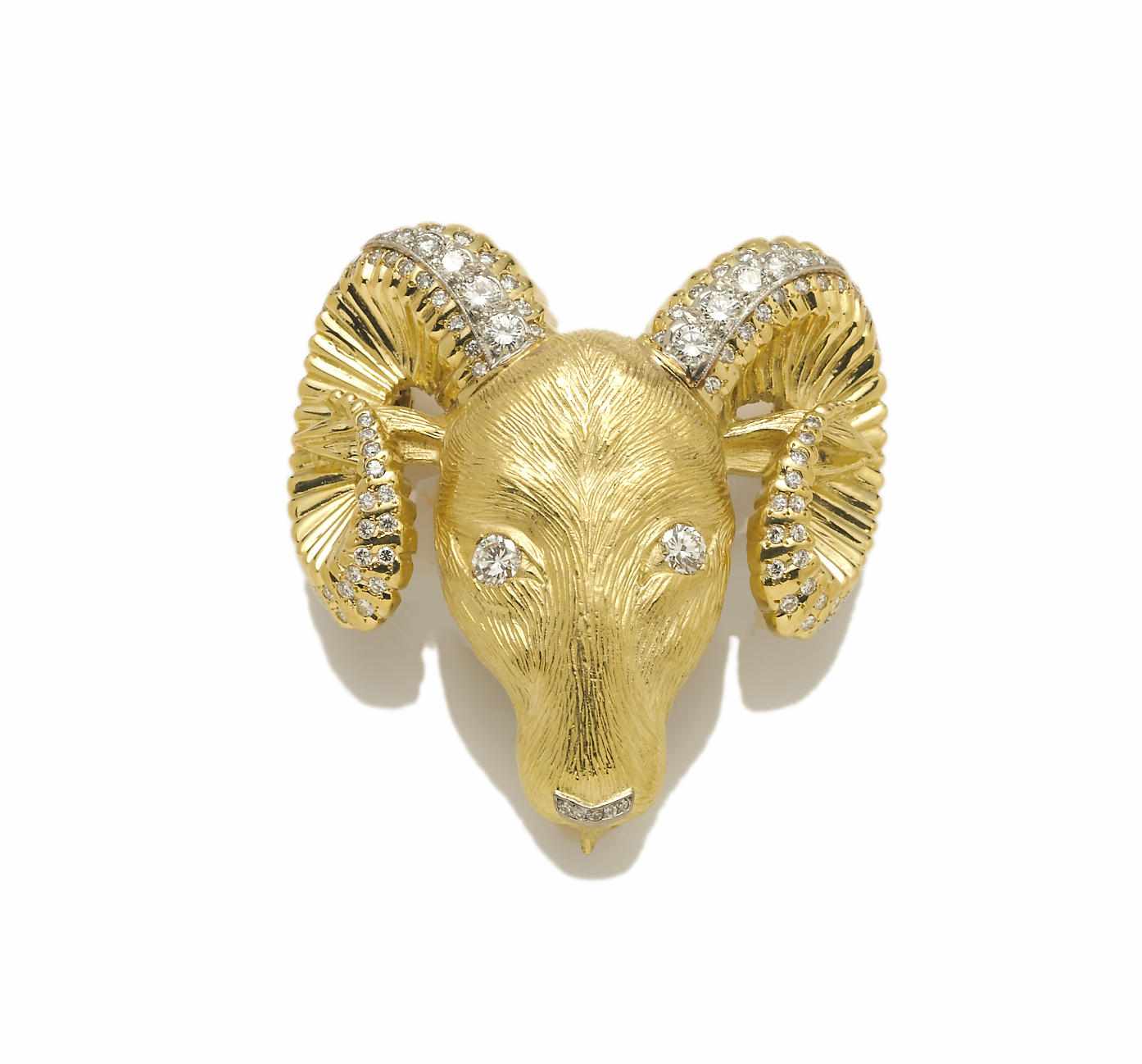 Appraisal: A diamond ram's head pendant brooch estimated total diamond weight