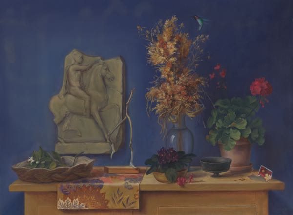 Appraisal: JO-ANN LOWNEY AMERICAN B x Still life with sculpture Oil