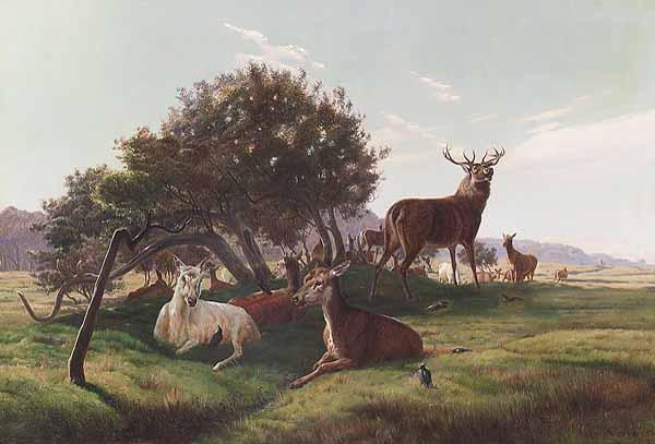 Appraisal: Simon Ludvig Ditleu Simonsen Danish - Stag and Does in