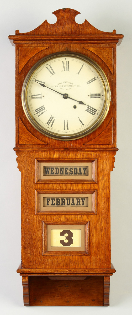 Appraisal: Prentiss Clock Improvement Co NY Calendar Clock Oak case old