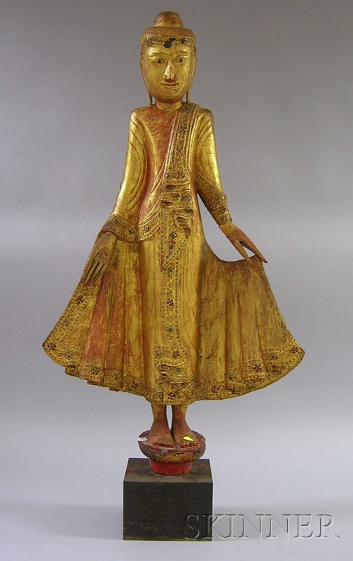 Appraisal: Large Giltwood Asian Figure on Stand ht in