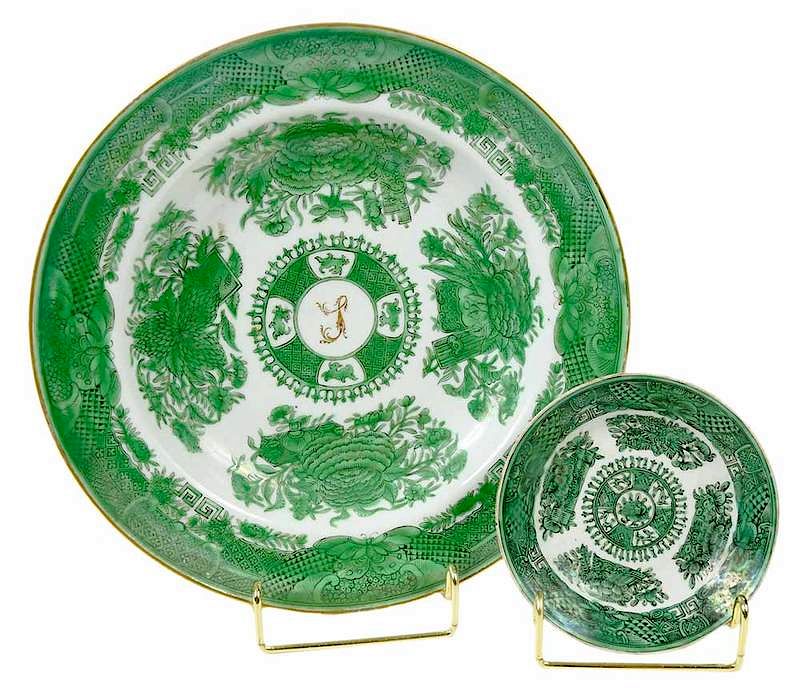 Appraisal: Two Green Fitzhugh Porcelain Dishes Chinese export early th century