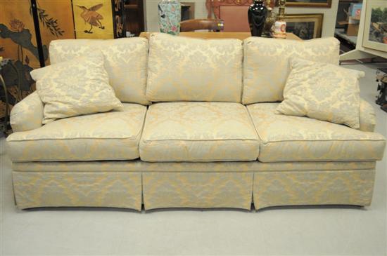 Appraisal: Three cushion sofa gold and silver damask upholstery '' l