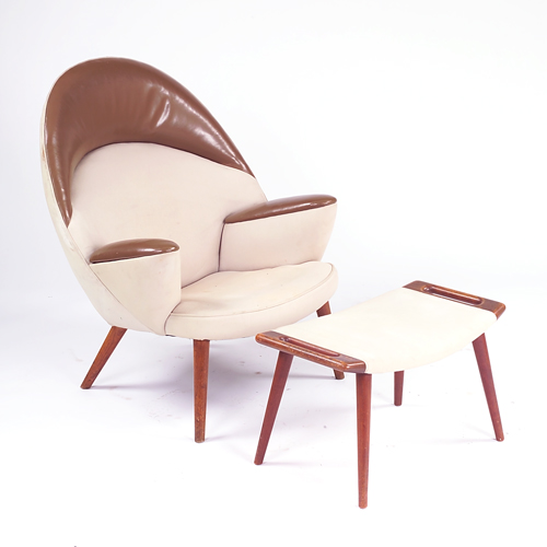 Appraisal: HANS WEGNER Rare leather and canvas club chair with matching