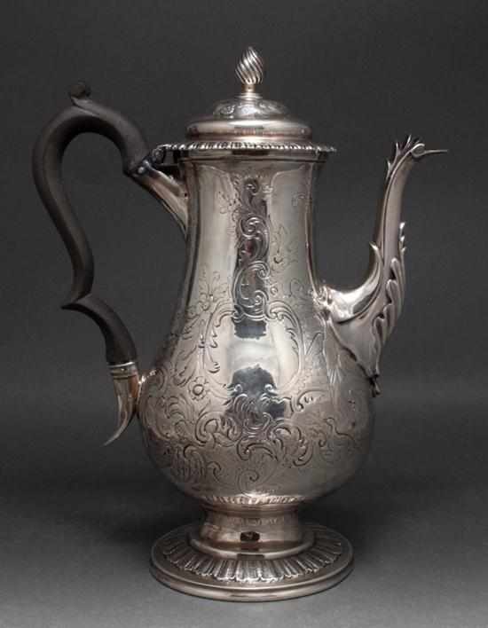 Appraisal: English Rococo style engraved sterling silver coffeepot George Methuen London