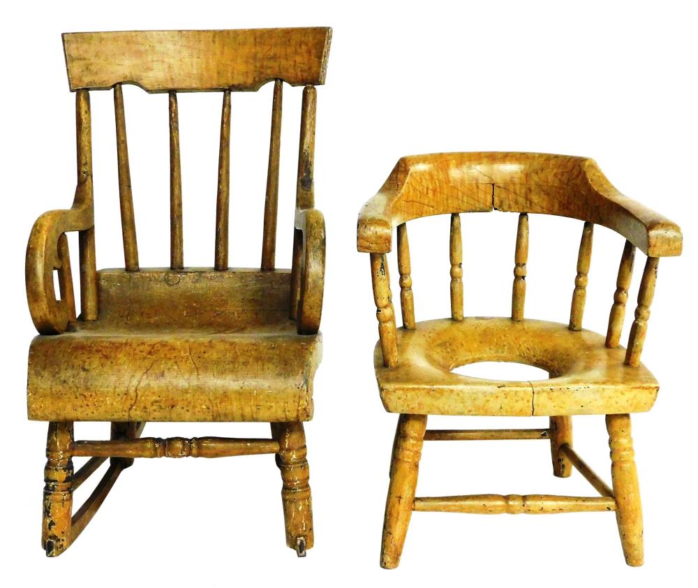 Appraisal: Two children's chairs both American circa pine painted in imitation