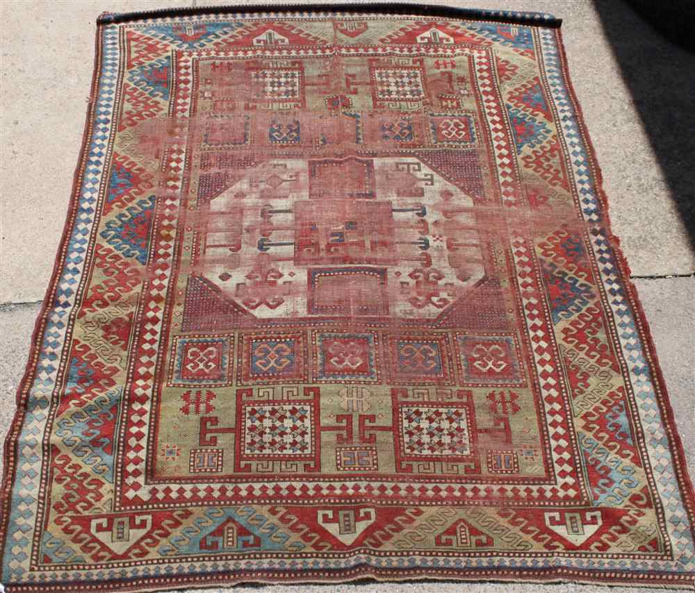 Appraisal: ANTIQUE KARACHOV KAZAK RUG in red blue yellow-green is approx