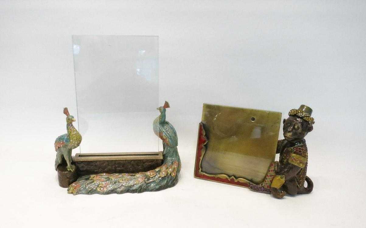 Appraisal: TWO JAY STRONGWATER PICTURE FRAMES of cast metal hand enameled