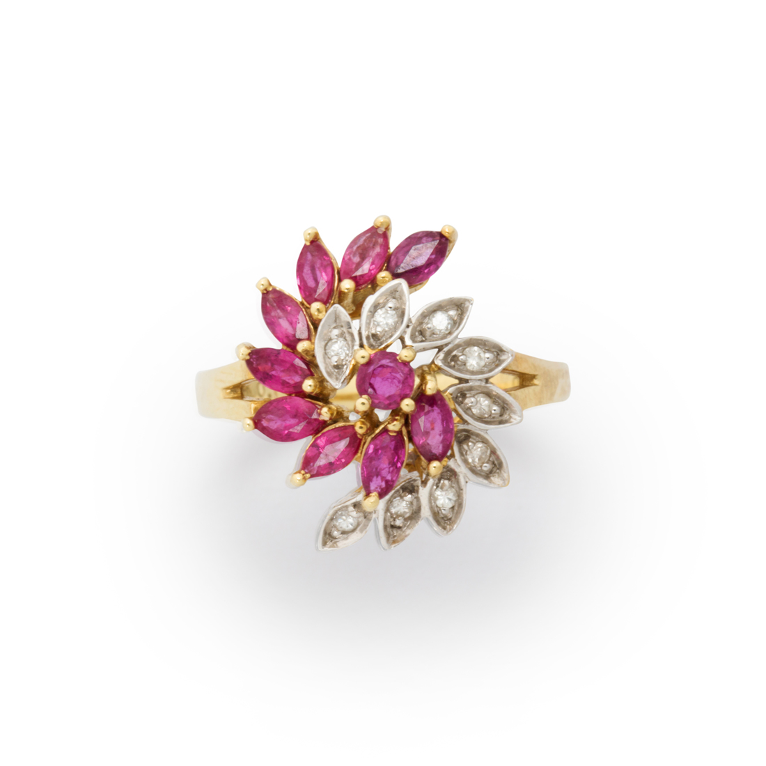 Appraisal: A RUBY DIAMOND AND FOURTEEN KARAT GOLD RING A ruby