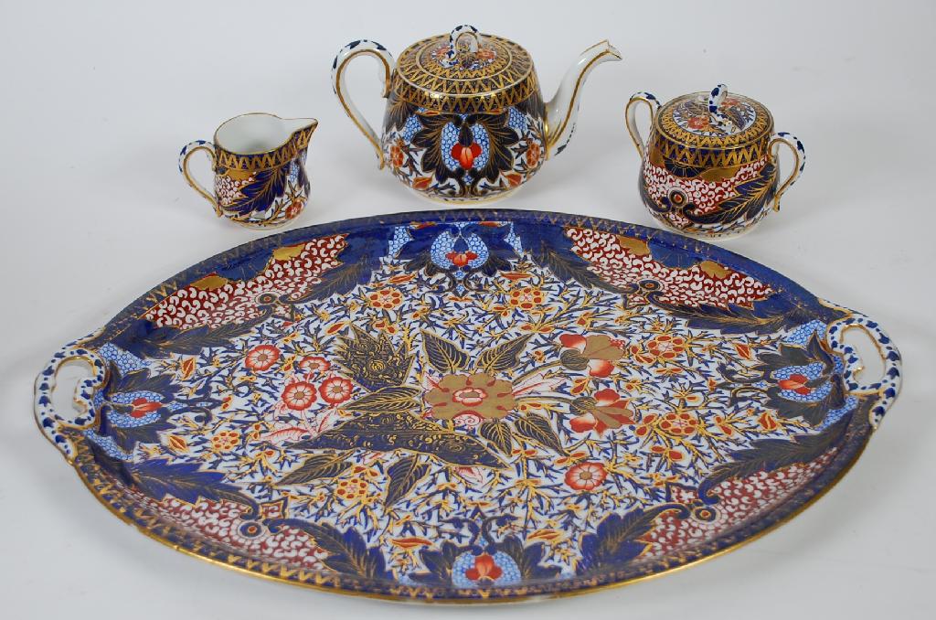 Appraisal: THREE PIECE FOREIGN IMARI PORCELAIN TEA SET AND TRAY the