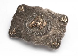 Appraisal: A silver belt buckle Sunset Trails Signed Sunset Trails Sterling