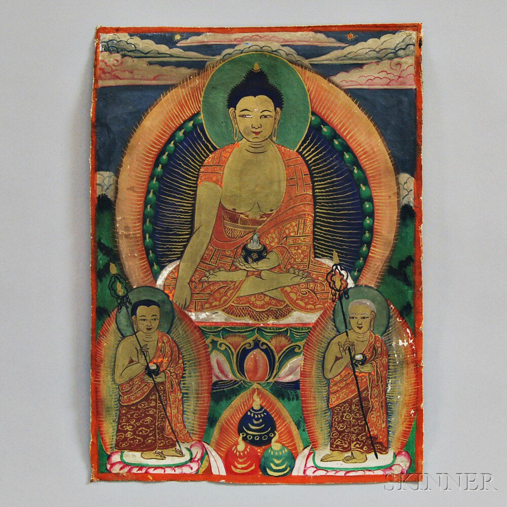 Appraisal: Buddhist Miniature Painting China or Tibet color and gilt on