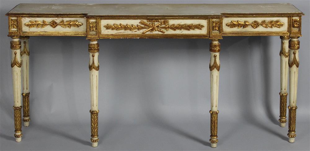 Appraisal: NEOCLASSICAL STYLE CARVED AND PAINT DECORATED CONSOLE TABLE WITH GOLD