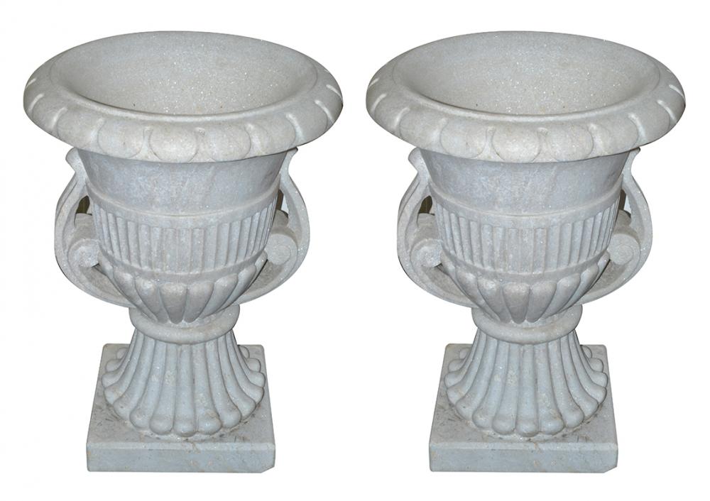 Appraisal: AN IMPRESSIVE PAIR OF MARBLE URNS each of campana form