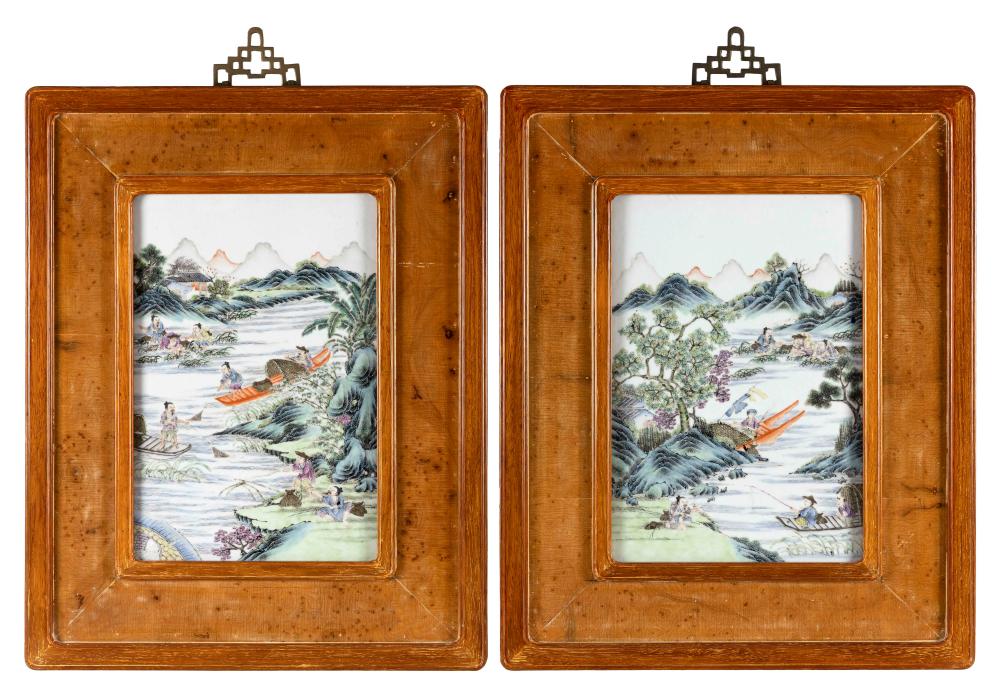 Appraisal: PAIR OF CHINESE FAMILLE VERTE PORCELAIN TILE PAINTINGS TH CENTURY