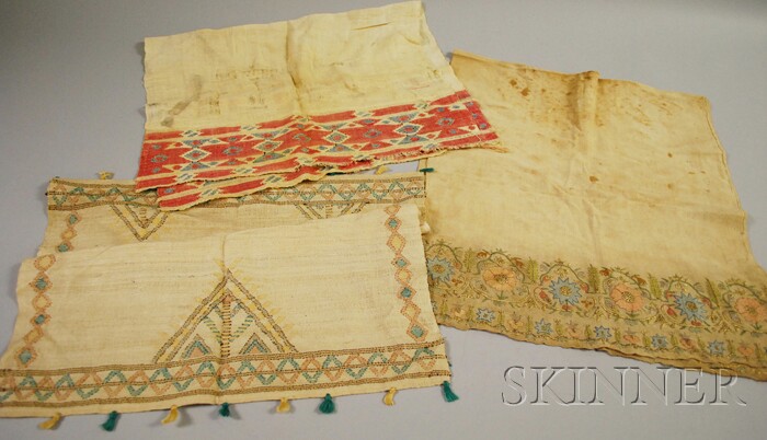 Appraisal: Turkish Silk Embroidered Linen Towel and Two Woven Towels