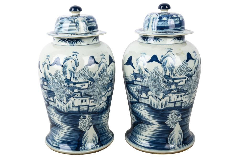 Appraisal: PAIR OF BLUE WHITE CHINESE PORCELAIN COVERED JARSunmarked each inches