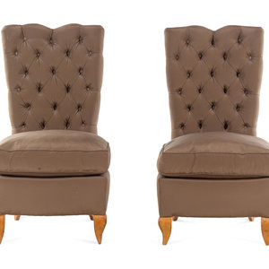 Appraisal: A Pair of French Art Deco Tufted Back Slipper Chairs