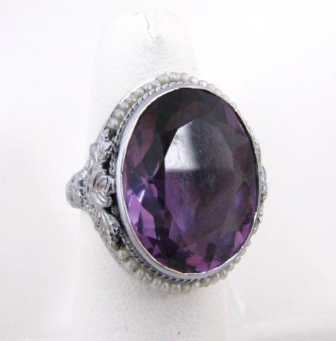 Appraisal: Lady's K White Gold Amethyst and Seed Pearl Ring size