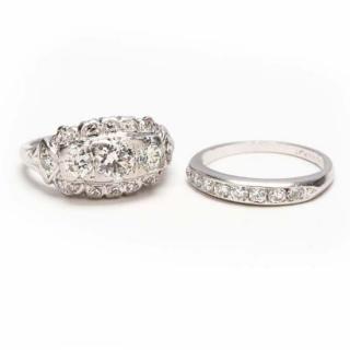 Appraisal: Platinum and Diamond Wedding Set ring set to the center