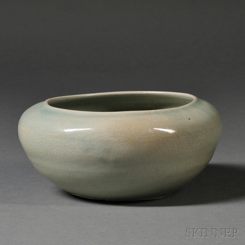 Appraisal: Celadon Alms Bowl Korea transparent bluish green glaze with craquelure