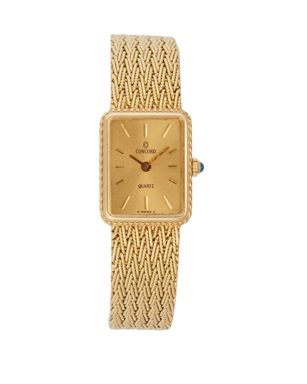 Appraisal: A CONCORD GOLD WRISTWATCHA Concord gold wristwatch k yellow gold