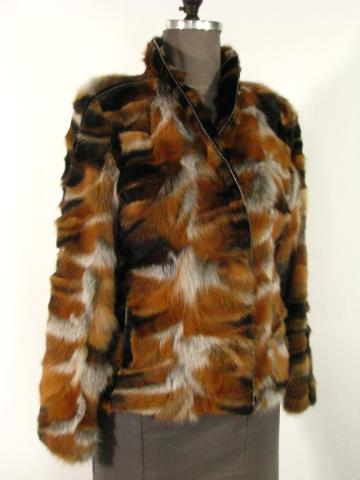 Appraisal: Red Fox Jacket w Leather Bead Trim Size Small Length