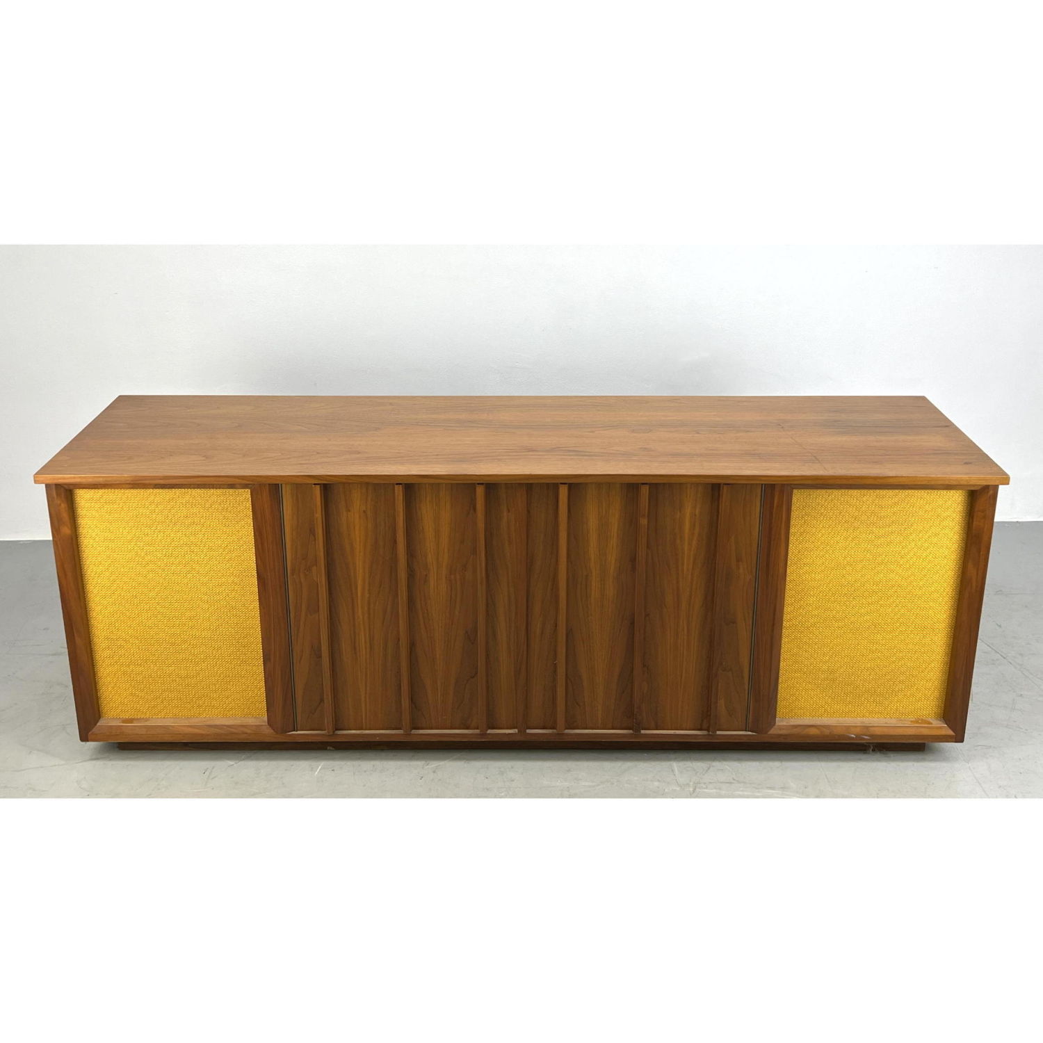 Appraisal: AMERICAN MODERN Walnut Stereo Credenza Cabinet Dimensions H inches W