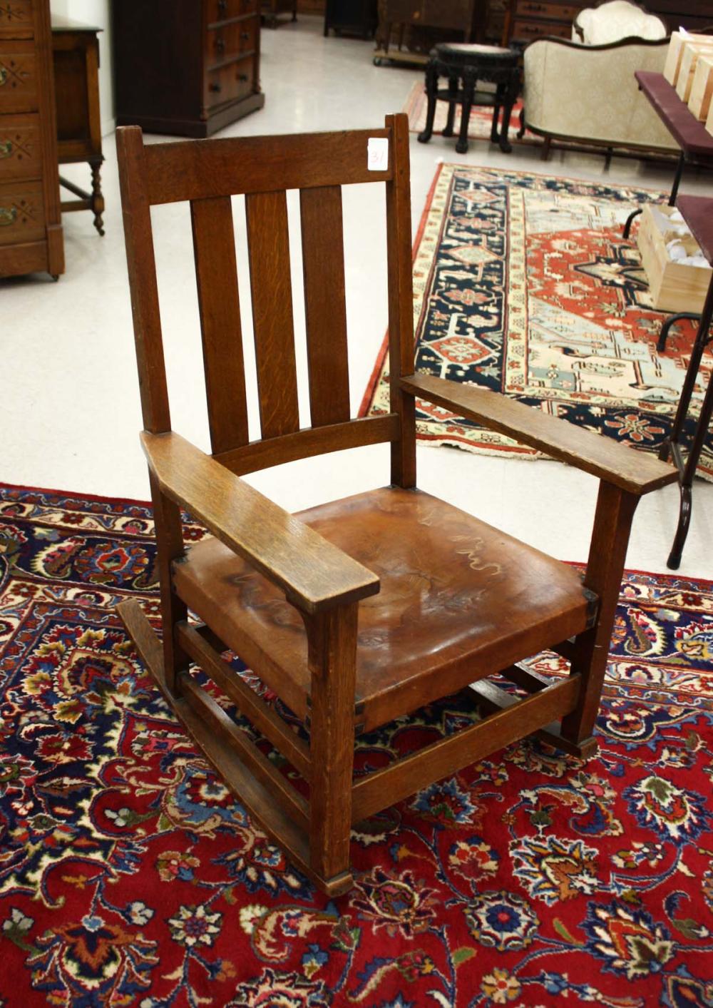 Appraisal: GUSTAV STICKLEY CRAFTSMAN OAK ROCKER New York c having three