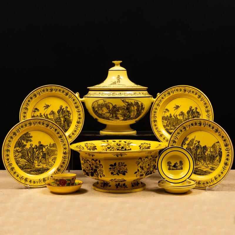 Appraisal: Group of Yellow Ground Creil Articles Various makers and marks