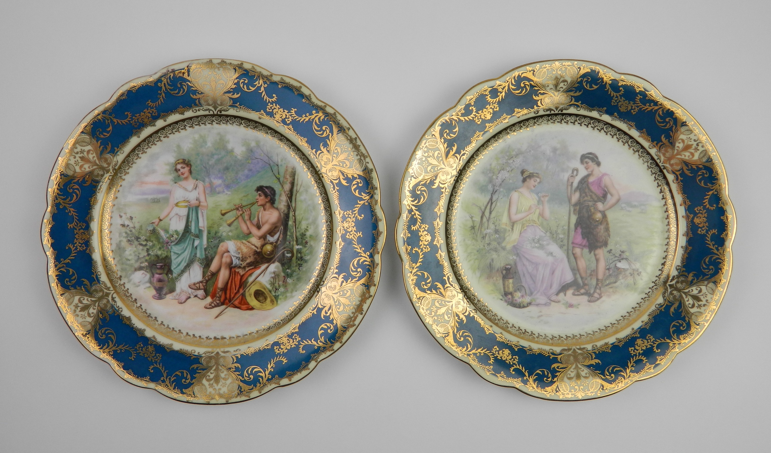 Appraisal: Crown Royal Austrian porcelain plates hand-painted with Classical Scenes turquoise