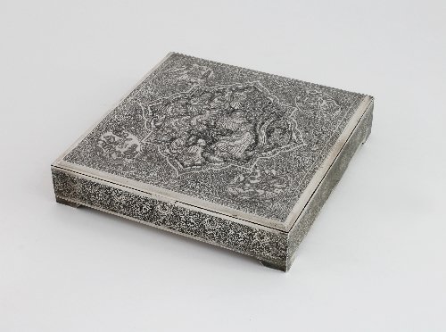 Appraisal: An Iranian silver box standard post marks the lid with