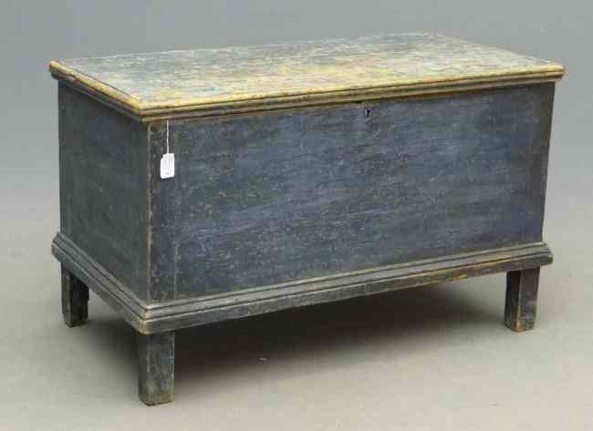 Appraisal: th c Quebec blanket box drysrcaped to early blue paint