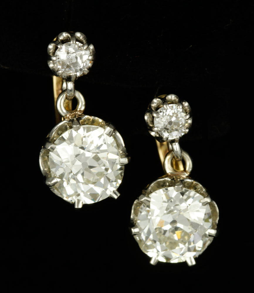 Appraisal: - Pr K Two Tone Gold and Diamond Earrings Pair