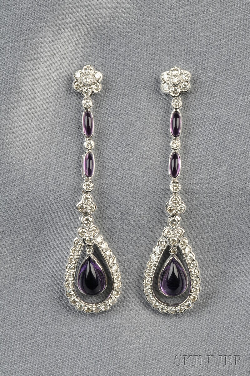 Appraisal: kt White Gold Amethyst and Diamond Earpendants each set with