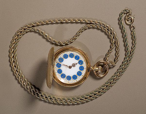 Appraisal: LADY'S ENAMELED GOLD WATCH probably Swiss late th century A