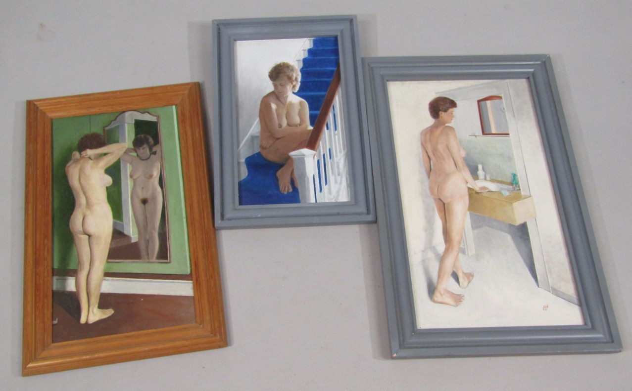 Appraisal: Percival A Bates Three female nude studies oil on board