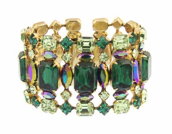 Appraisal: A Green and Purple Rhinestone Bracelet