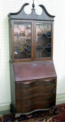 Appraisal: 's Vintage mahogany Governor Winthrop secretary serpentine front slant-front desk