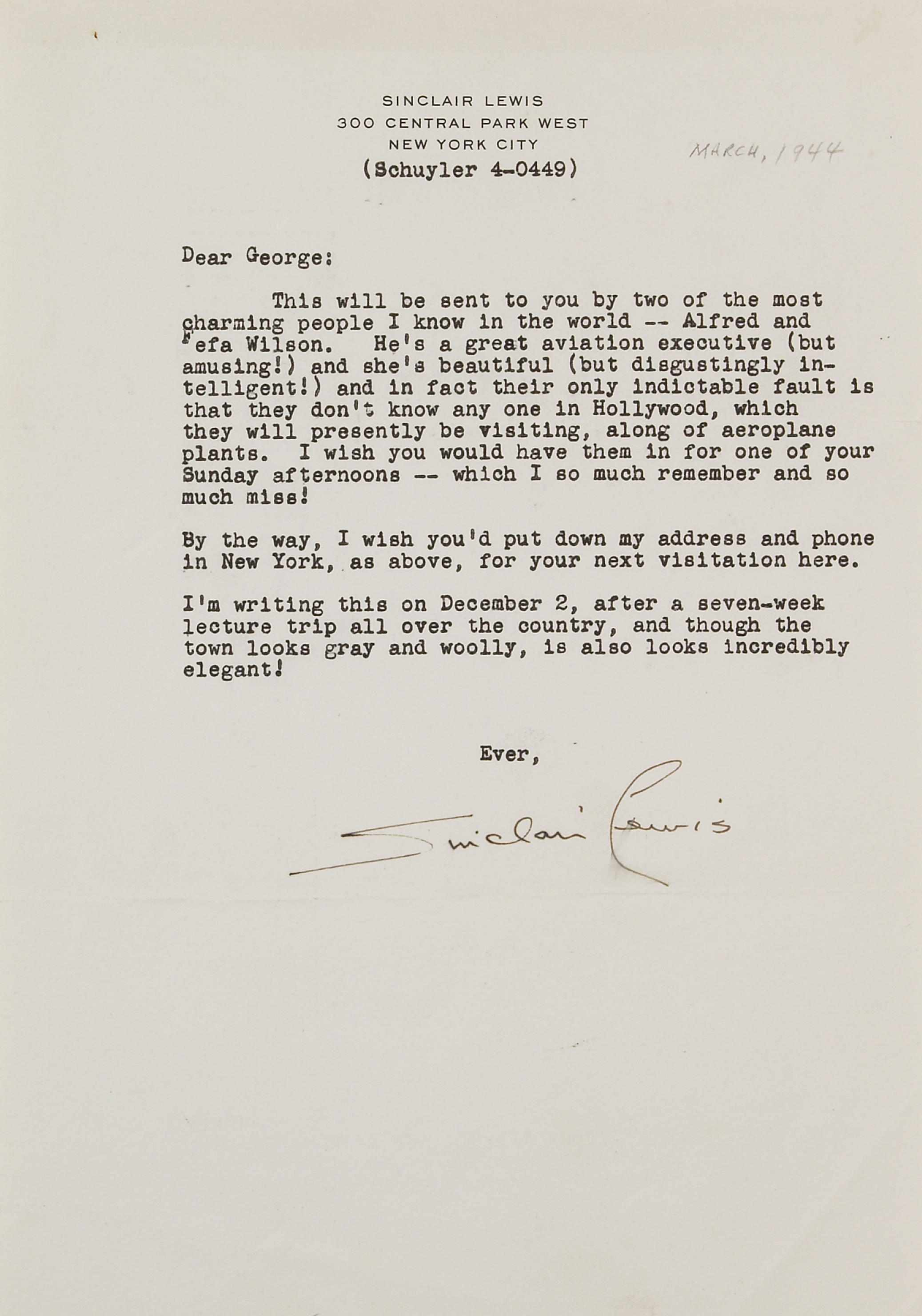 Appraisal: LEWIS SINCLAIR - Autograph Letter Signed and Typed Letters Signed