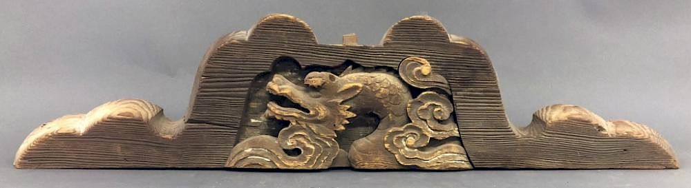 Appraisal: Chinese Wood Carved Roof Tile with Dragon Chinese wood carved