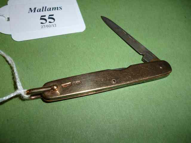 Appraisal: A CT GOLD TWIN STEEL BLADED PEN KNIFE with suspension