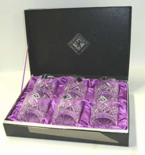 Appraisal: A cased set of six Edinburgh crystal whisky tumblers cm