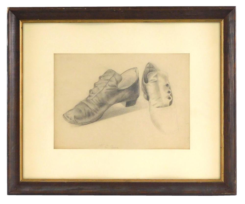 Appraisal: Fannie C Burr Connecticut - Shoes pencil drawing of two